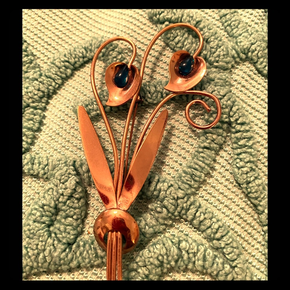 Unsigned Copper Brooch - image 1